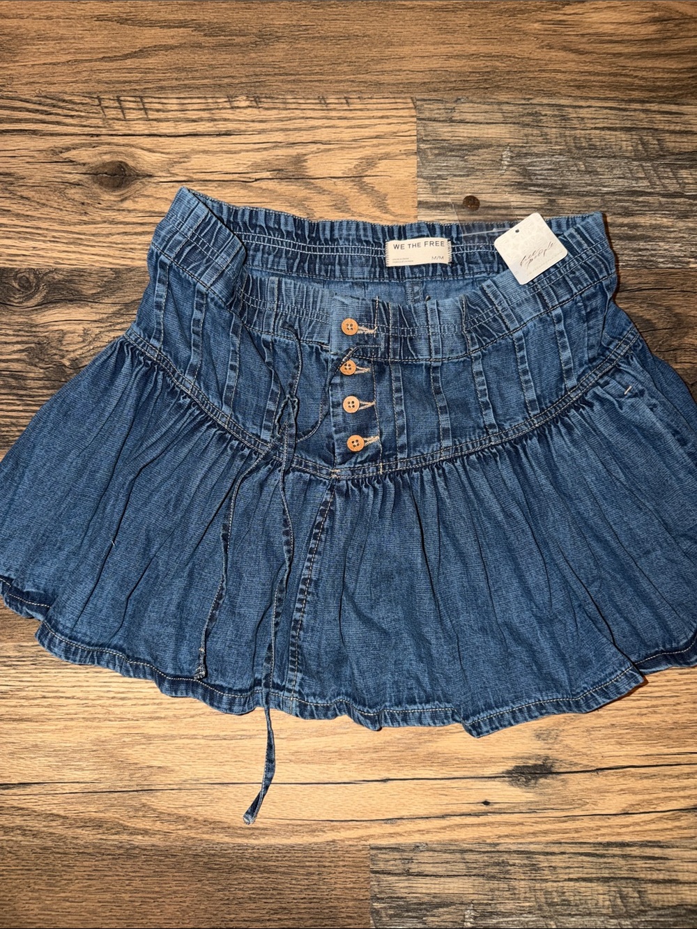 We The Free Indigo Denim Tiered Mini Skirt